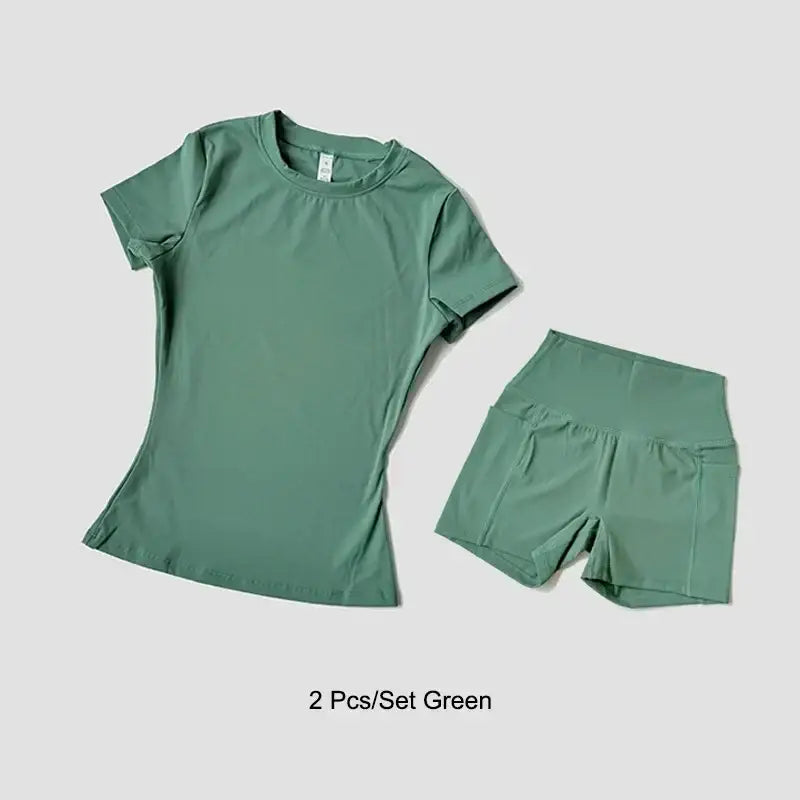 R&z - Women Yoga Set Gym Sportswear Sport Top Hight Waist Shorts Suit Fitness Workout Butt Lifting Short Tight Suit