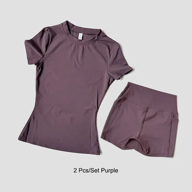R&z - Women Yoga Set Gym Sportswear Sport Top Hight Waist Shorts Suit Fitness Workout Butt Lifting Short Tight Suit