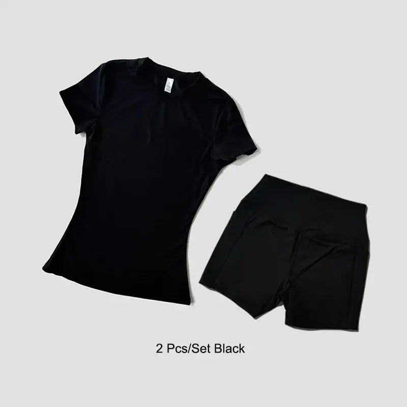 R&z - Women Yoga Set Gym Sportswear Sport Top Hight Waist Shorts Suit Fitness Workout Butt Lifting Short Tight Suit