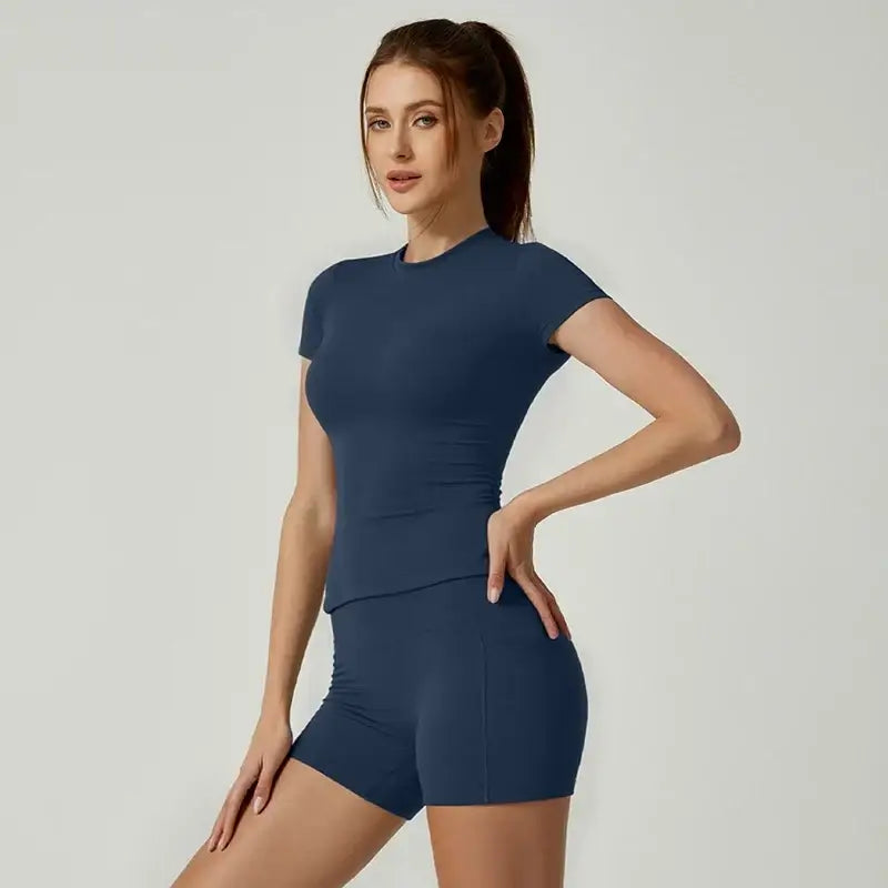 R&z - Women Yoga Set Gym Sportswear Sport Top Hight Waist Shorts Suit Fitness Workout Butt Lifting Short Tight Suit