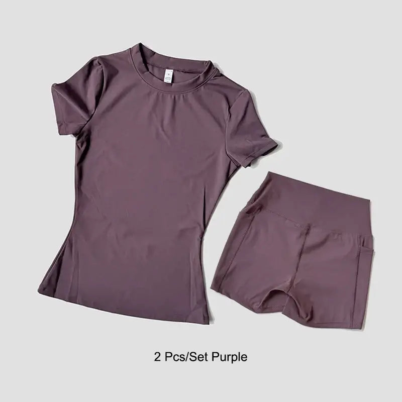 R&z - Women Yoga Set Gym Sportswear Sport Top Hight Waist Shorts Suit Fitness Workout Butt Lifting Short Tight Suit
