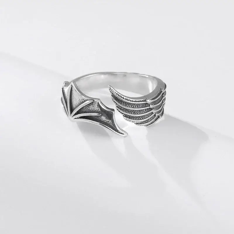 Retro Angel Demon Wings Open Ring for Women Couples Punk Gothic Adjustable Finger Jewelry Accessories Hip Hop Gifts