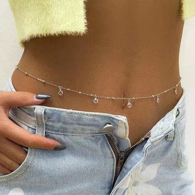 Retro Trendy Round Bead Cuban Double-deck Waist Chain for Women Charm Sexy Summer Beach Belly Body Jewelry Accessories