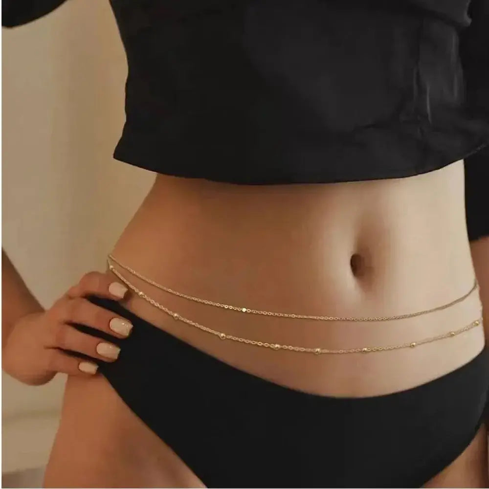 Retro Trendy Round Bead Cuban Double-deck Waist Chain for Women Charm Sexy Summer Beach Belly Body Jewelry Accessories