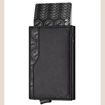 RFID Blocking Automatic Leather Wallet with ID Windows - Black