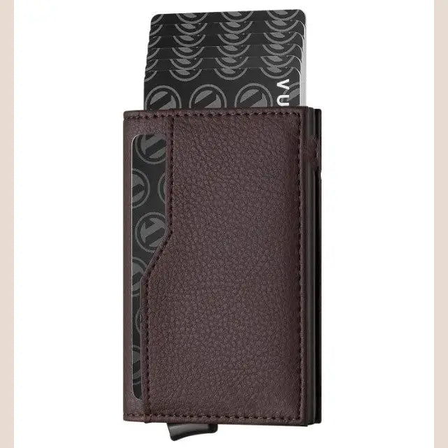 RFID Blocking Automatic Leather Wallet with ID Windows - Deep Coffee