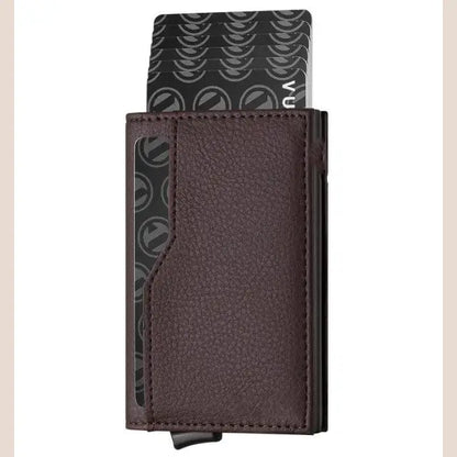 RFID Blocking Automatic Leather Wallet with ID Windows - Deep Coffee