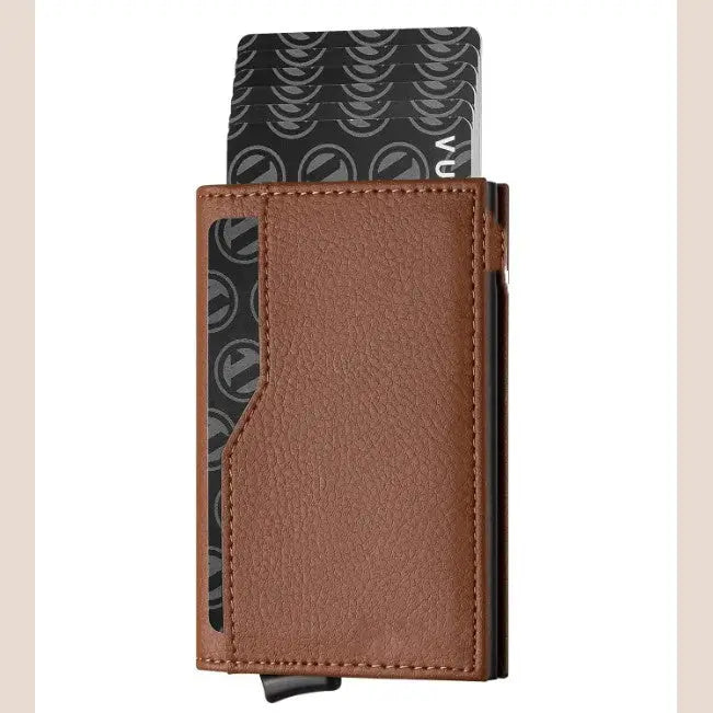 RFID Blocking Automatic Leather Wallet with ID Windows - Yellow Brown