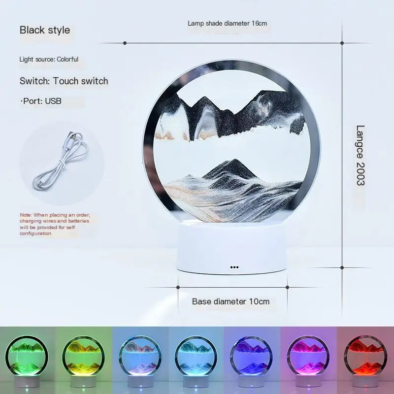 RGB LED Sandscape Table Lamp with Moving Sand Art - Black