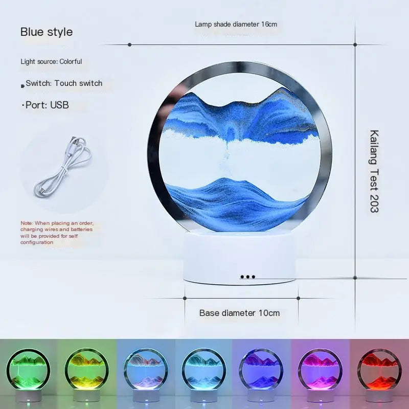 RGB LED Sandscape Table Lamp with Moving Sand Art - Blue