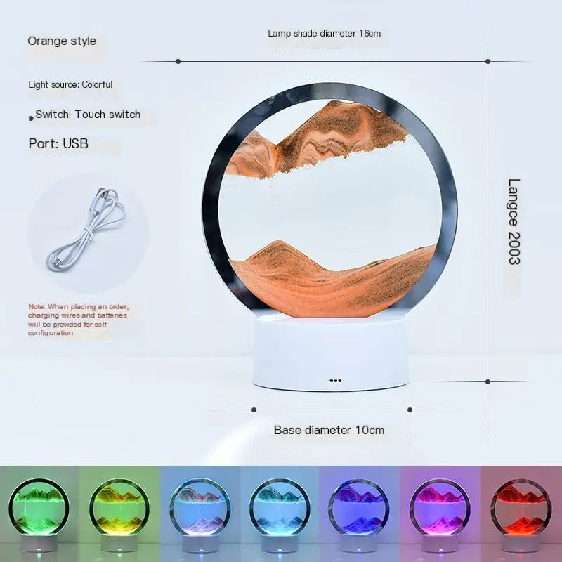 RGB LED Sandscape Table Lamp with Moving Sand Art - Orange