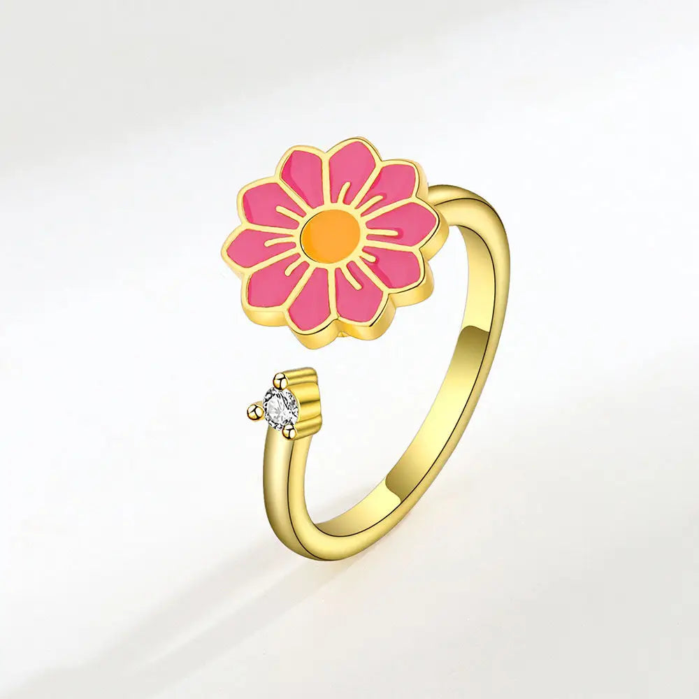 Rotatable Flower Ring for Women - Fashion Personality - Gold powder / Adjustable opening