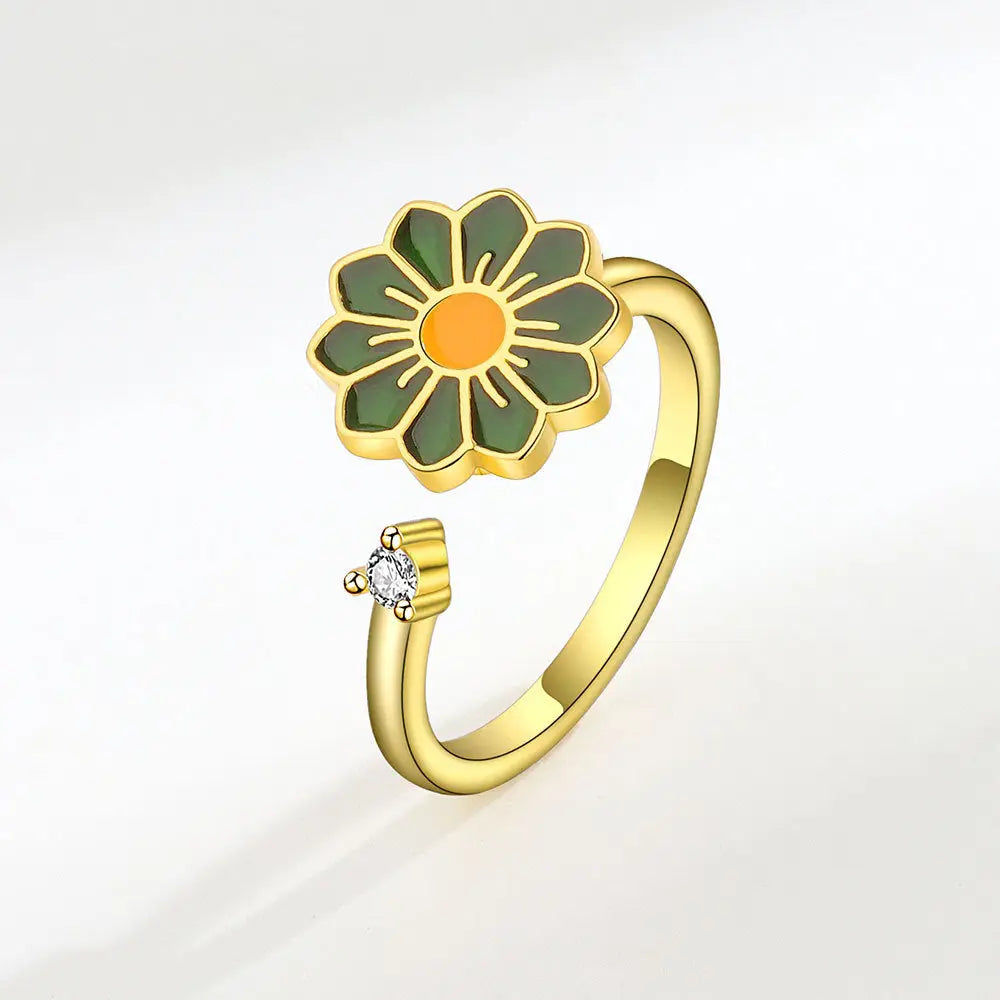 Rotatable Flower Ring for Women - Fashion Personality - Golden green / Adjustable opening