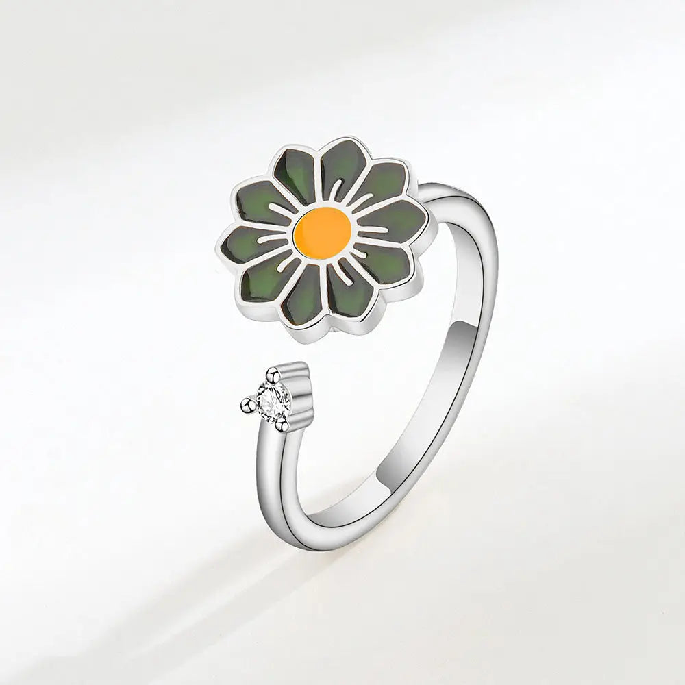 Rotatable Flower Ring for Women - Fashion Personality - Silvery green / Adjustable opening