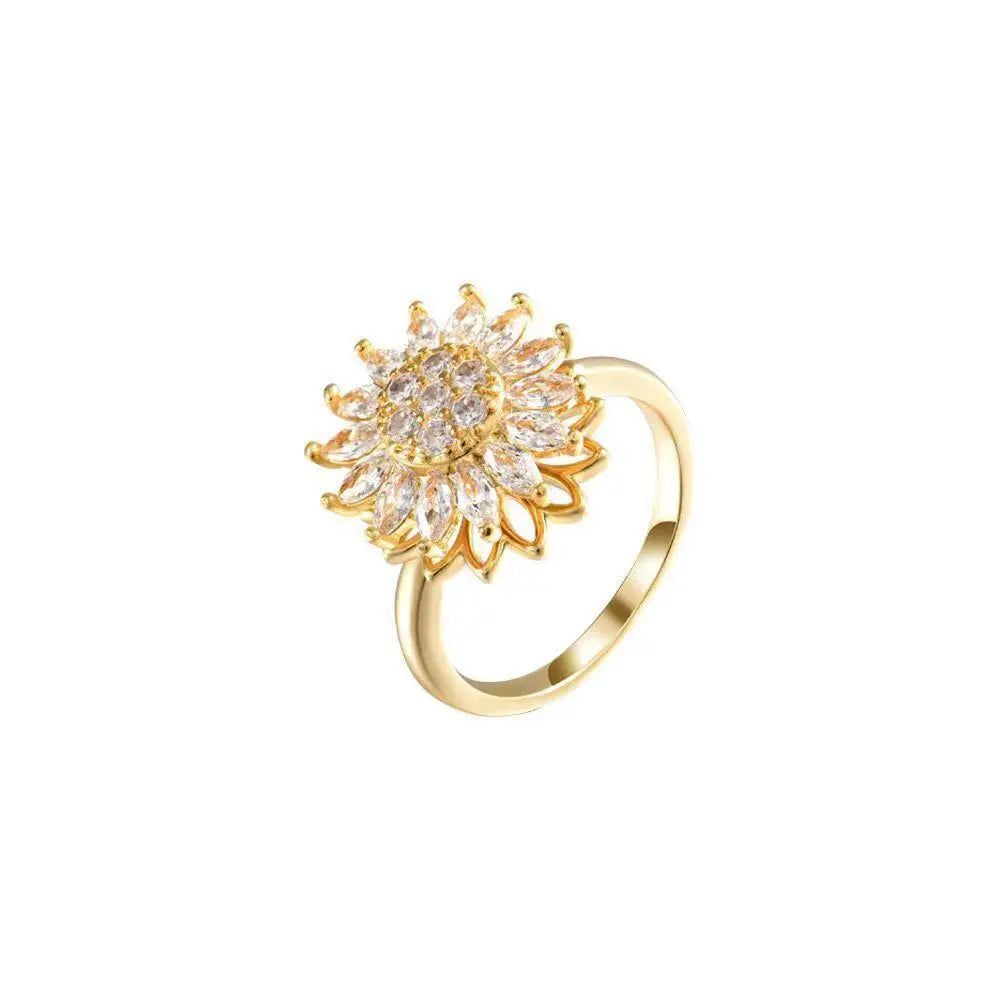 Rotating Sunflower Ring for Anxiety Relief (Women) - Gold / Adjustable Opening - Womens Accessories