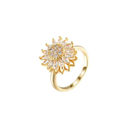 Rotating Sunflower Ring for Anxiety Relief (Women) - Gold / Adjustable Opening - Womens Accessories