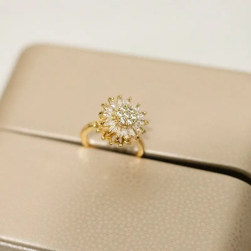 Rotating Sunflower Ring for Anxiety Relief (Women) - Womens Accessories