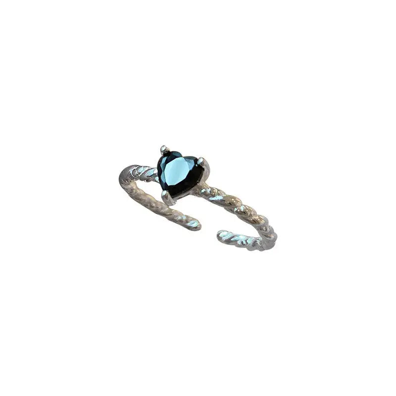 S925 Sterling Silver Black Zirconia Love Twist Ring - Silver