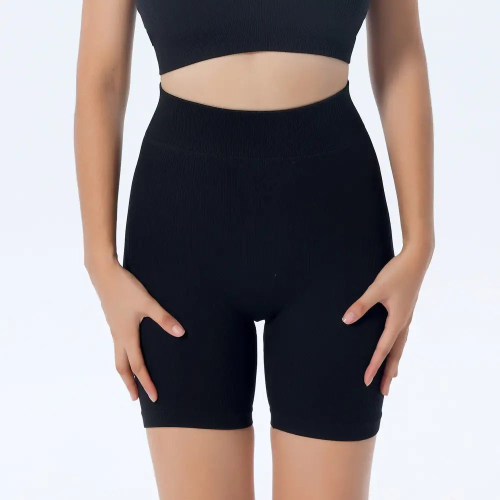 Seamless Yoga Set with Long Sleeve Top and Pants - Black-Medium Pants / L