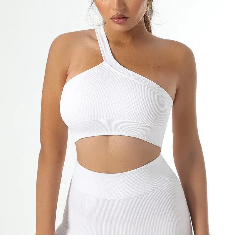 Seamless Yoga Set with Long Sleeve Top and Pants - Bleach-Shoulder Bra / S
