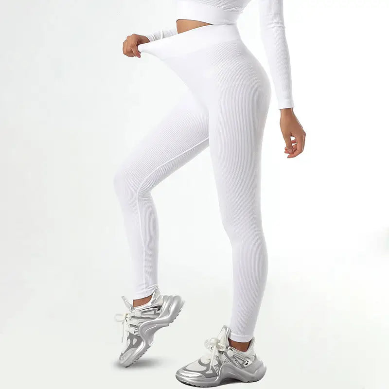 Seamless Yoga Set with Long Sleeve Top and Pants - Bleach-Trousers / M