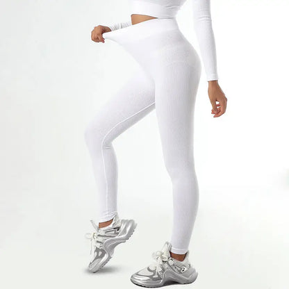 Seamless Yoga Set with Long Sleeve Top and Pants - Bleach-Trousers / M