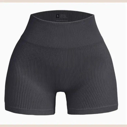 Seamless Yoga Set with Long Sleeve Top and Pants - Dark Grey-Shorts / L