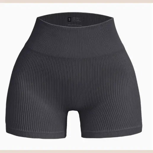 Seamless Yoga Set with Long Sleeve Top and Pants - Dark Grey-Shorts / M