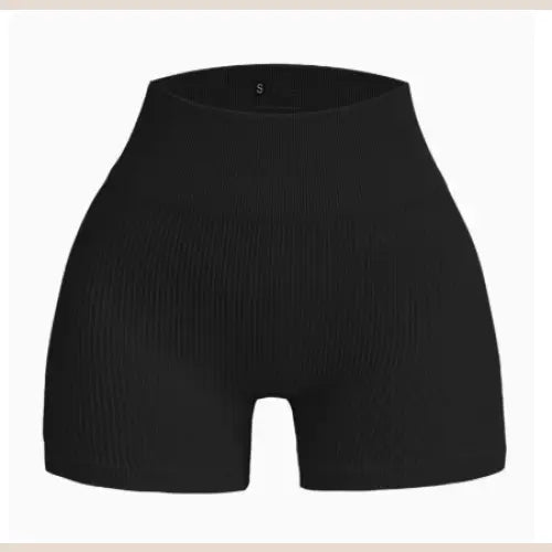 Seamless Yoga Set with Long Sleeve Top and Pants - New Black-Shorts / L