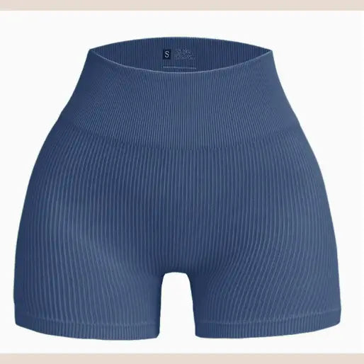 Seamless Yoga Set with Long Sleeve Top and Pants - Slate Blue-Shorts / M