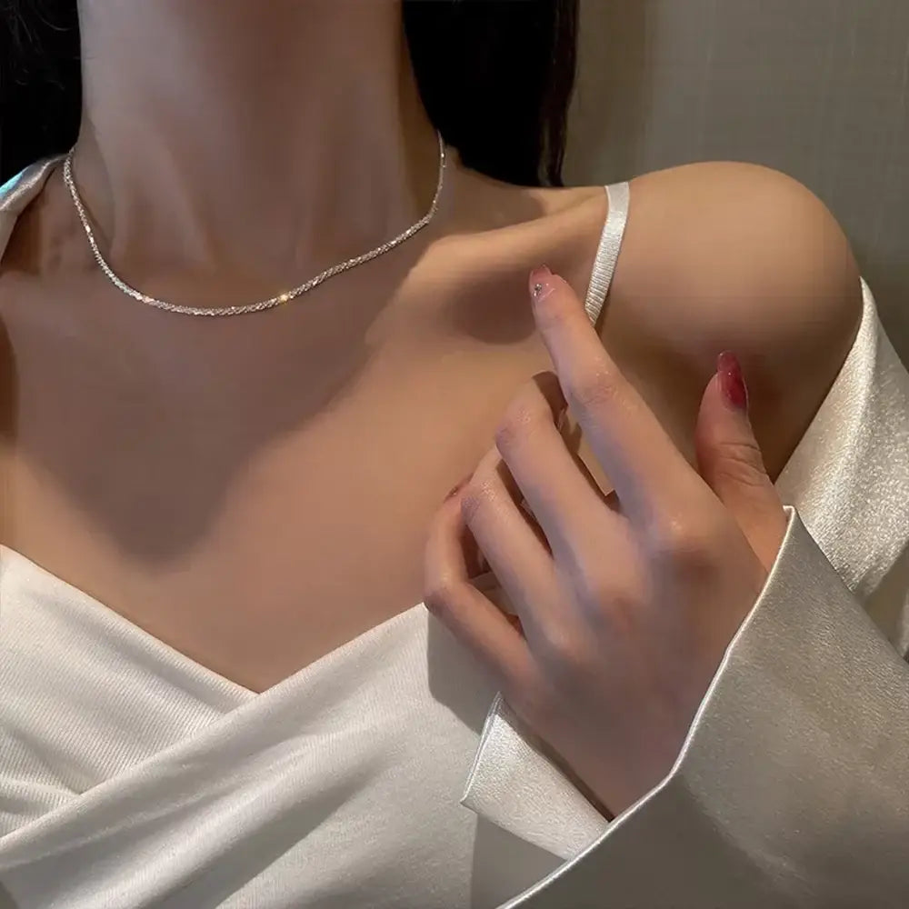 Set of Shiny Silver Plated Collarbone Chain Necklace Bracelet Jewelry Women’s Minimalist Starry Sky Accessories
