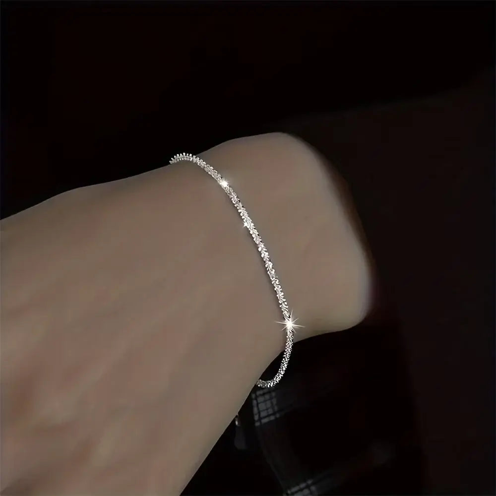 Set of Shiny Silver Plated Collarbone Chain Necklace Bracelet Jewelry Women’s Minimalist Starry Sky Accessories