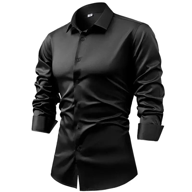 R&z - Silk cotton long sleeved shirt men’s pure white shirt 2025 spring high-end sense inch shirt casual business suit