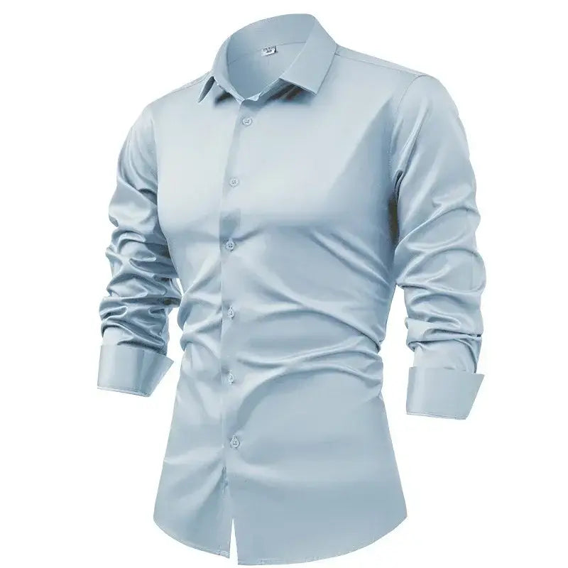 R&z - Silk cotton long sleeved shirt men’s pure white shirt 2025 spring high-end sense inch shirt casual business suit
