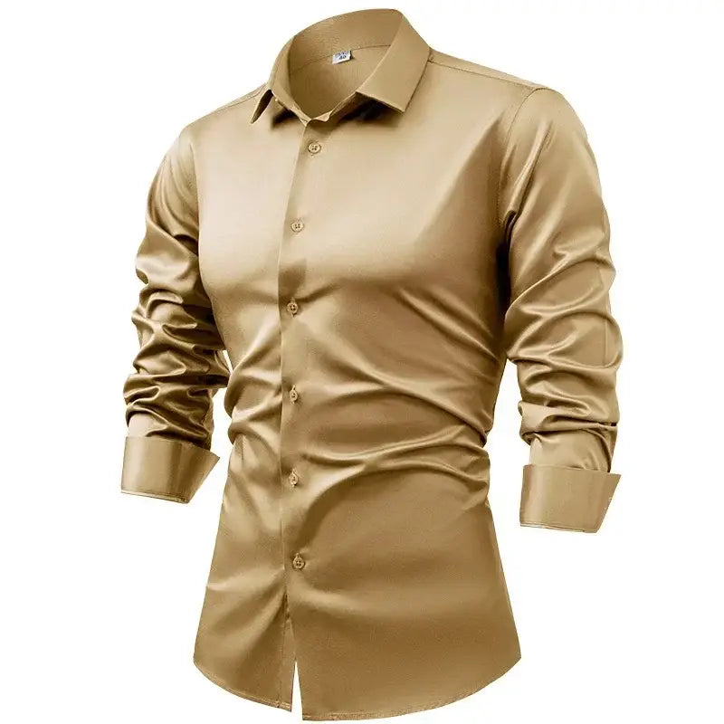 R&z - Silk cotton long sleeved shirt men’s pure white shirt 2025 spring high-end sense inch shirt casual business suit