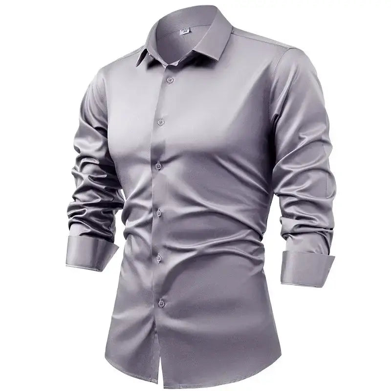 R&z - Silk cotton long sleeved shirt men’s pure white shirt 2025 spring high-end sense inch shirt casual business suit