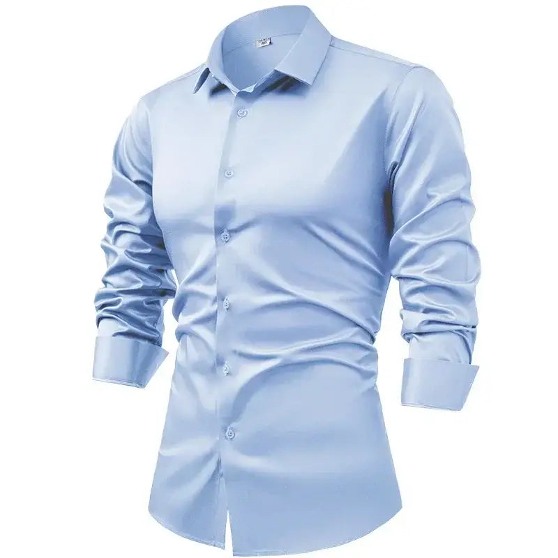 R&z - Silk cotton long sleeved shirt men’s pure white shirt 2025 spring high-end sense inch shirt casual business suit