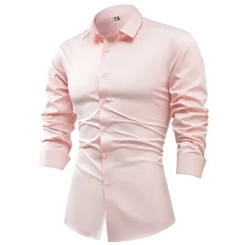 R&z - Silk cotton long sleeved shirt men’s pure white shirt 2025 spring high-end sense inch shirt casual business suit