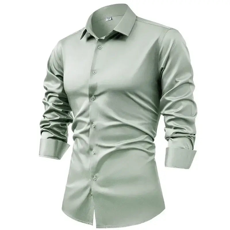R&z - Silk cotton long sleeved shirt men’s pure white shirt 2025 spring high-end sense inch shirt casual business suit
