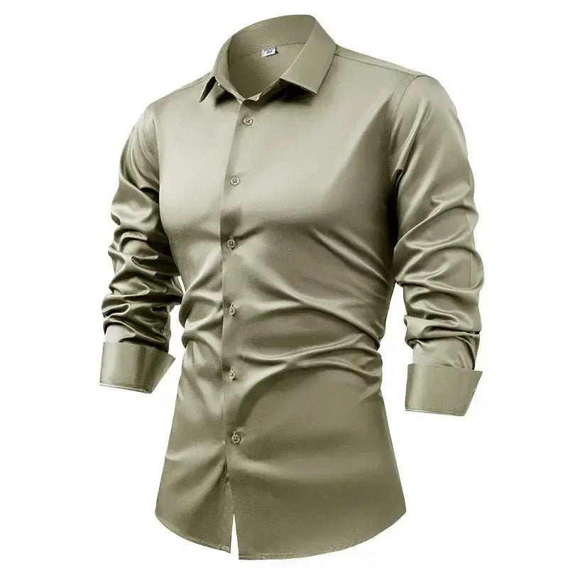 R&z - Silk cotton long sleeved shirt men’s pure white shirt 2025 spring high-end sense inch shirt casual business suit