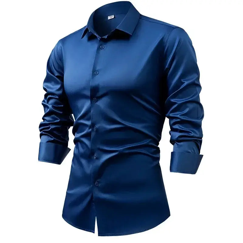 R&z - Silk cotton long sleeved shirt men’s pure white shirt 2025 spring high-end sense inch shirt casual business suit