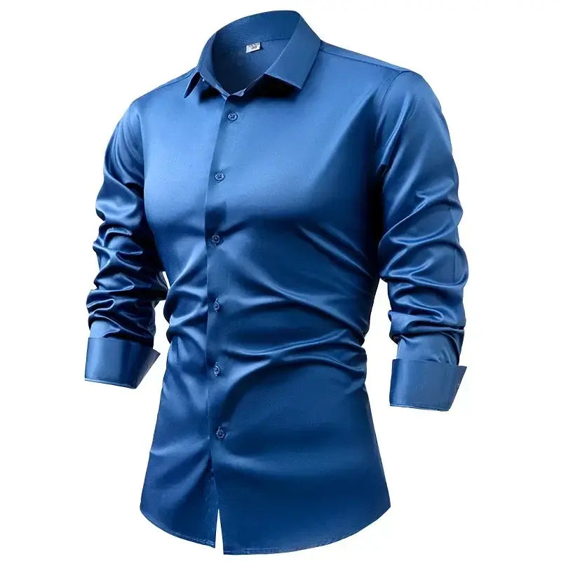 R&z - Silk cotton long sleeved shirt men’s pure white shirt 2025 spring high-end sense inch shirt casual business suit