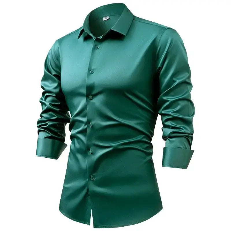 R&z - Silk cotton long sleeved shirt men’s pure white shirt 2025 spring high-end sense inch shirt casual business suit