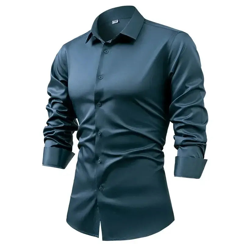 R&z - Silk cotton long sleeved shirt men’s pure white shirt 2025 spring high-end sense inch shirt casual business suit