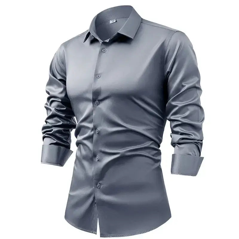 R&z - Silk cotton long sleeved shirt men’s pure white shirt 2025 spring high-end sense inch shirt casual business suit