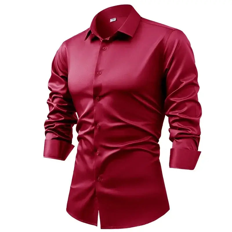 R&z - Silk cotton long sleeved shirt men’s pure white shirt 2025 spring high-end sense inch shirt casual business suit
