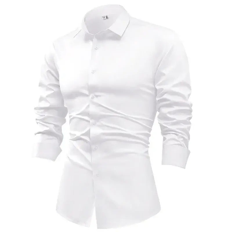 R&z - Silk cotton long sleeved shirt men’s pure white shirt 2025 spring high-end sense inch shirt casual business suit
