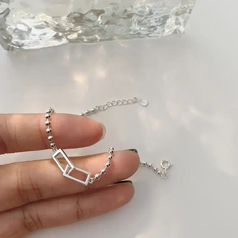 Silver Geometric Square Round Bead Bracelet For Women Personality Temperament Simple Hand Jewelry Party - Womens