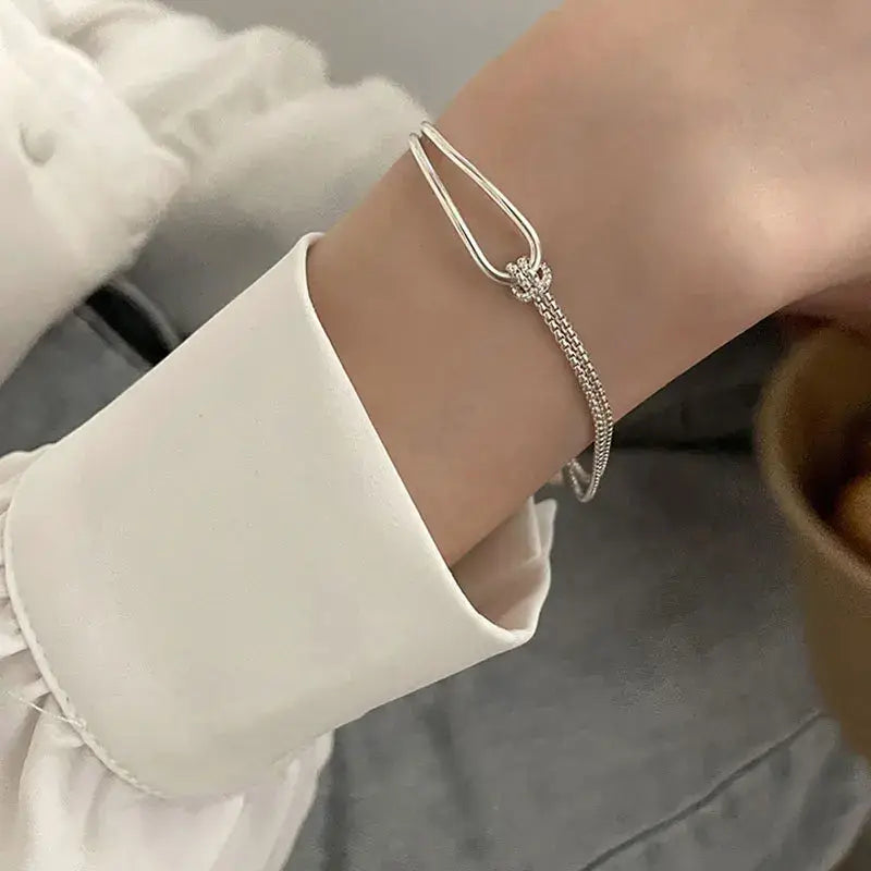 Silver Geometric Square Round Bead Bracelet For Women Personality Temperament Simple Hand Jewelry Party - Womens