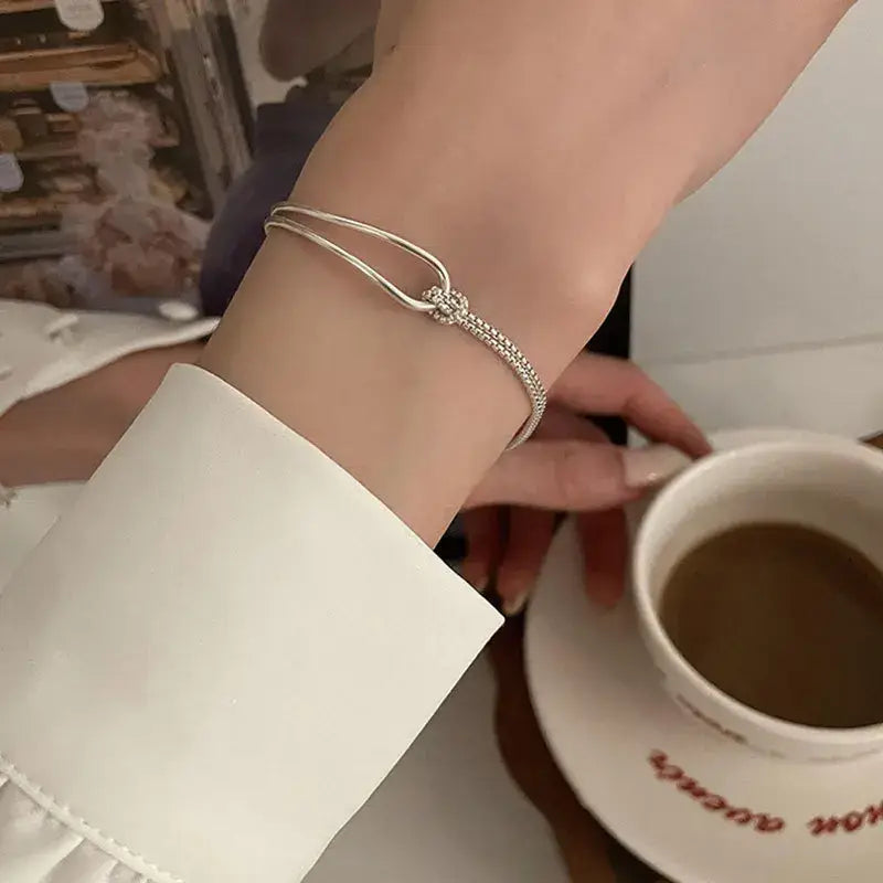 Silver Geometric Square Round Bead Bracelet For Women Personality Temperament Simple Hand Jewelry Party - Knot - Womens